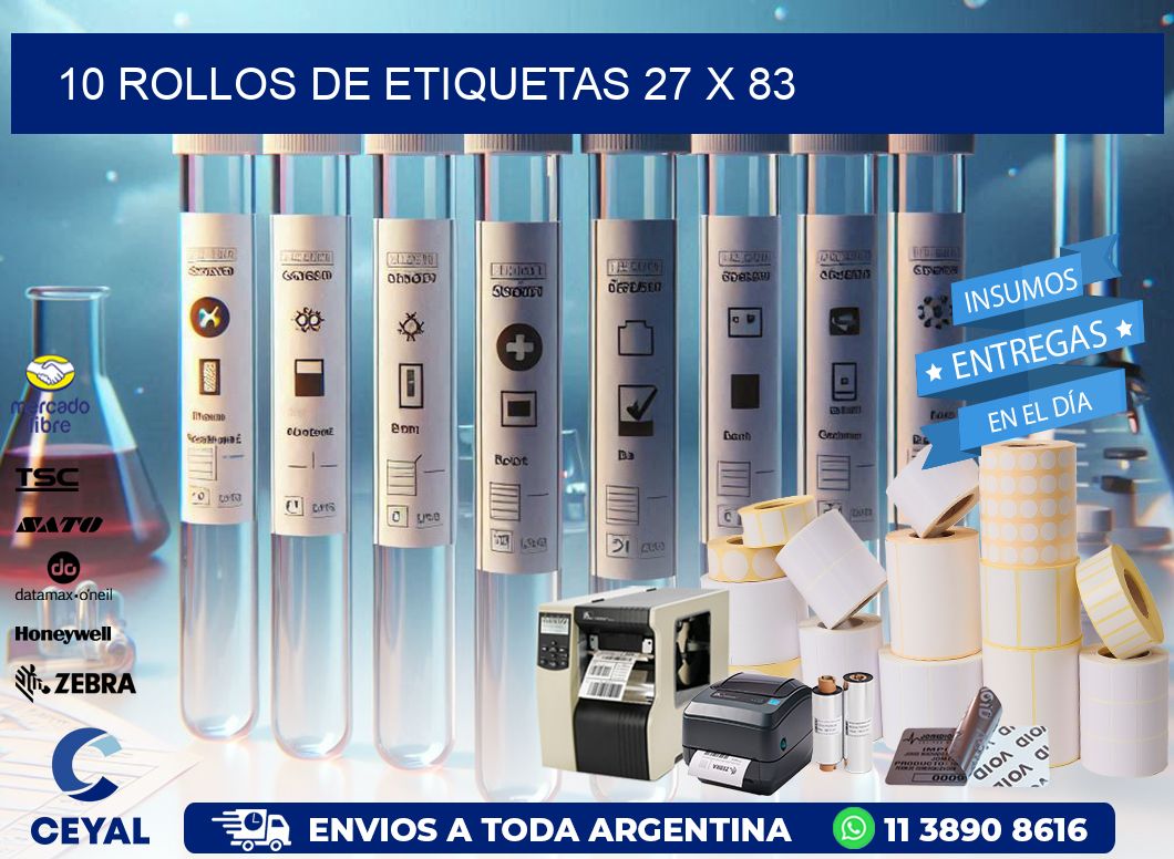 10 ROLLOS DE ETIQUETAS 27 x 83