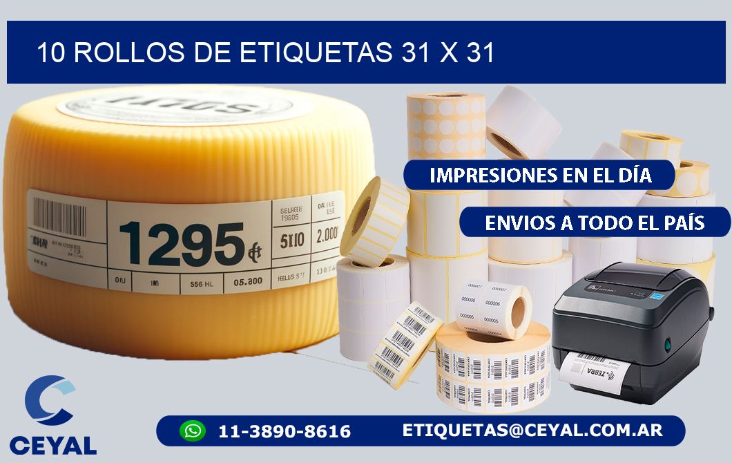 10 ROLLOS DE ETIQUETAS 31 x 31