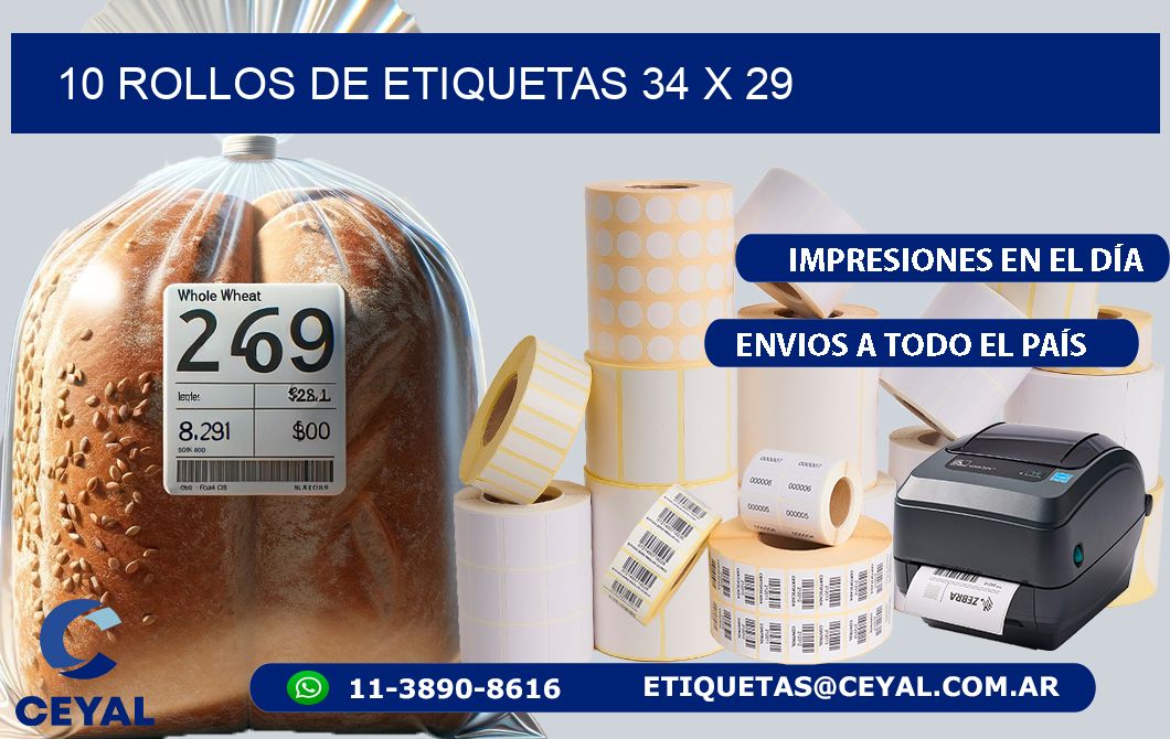 10 ROLLOS DE ETIQUETAS 34 x 29