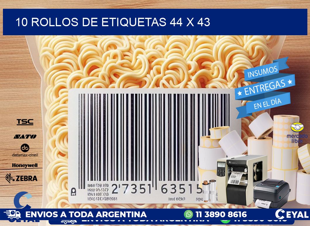 10 ROLLOS DE ETIQUETAS 44 x 43