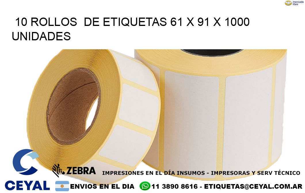 10 ROLLOS  DE ETIQUETAS 61 x 91 X 1000 UNIDADES