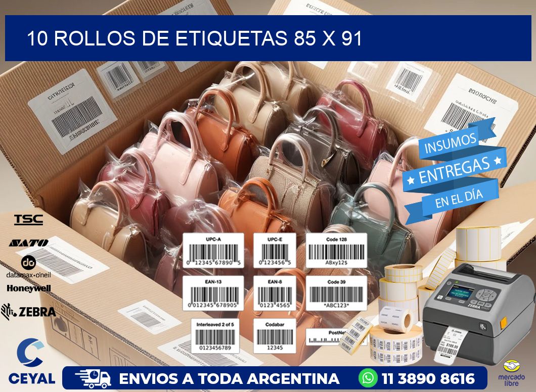 10 ROLLOS DE ETIQUETAS 85 x 91