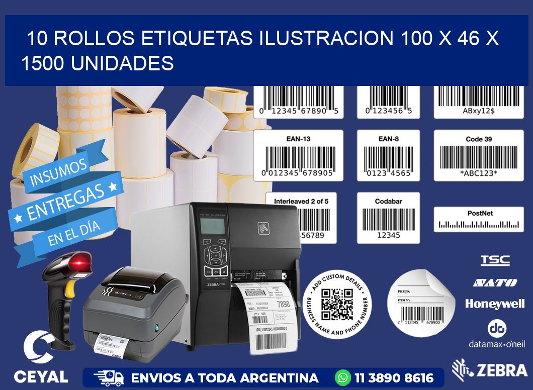 10 ROLLOS ETIQUETAS ILUSTRACION 100 x 46 X 1500 UNIDADES