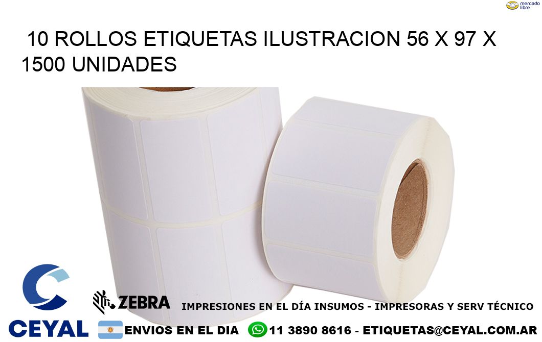 10 ROLLOS ETIQUETAS ILUSTRACION 56 x 97 X 1500 UNIDADES