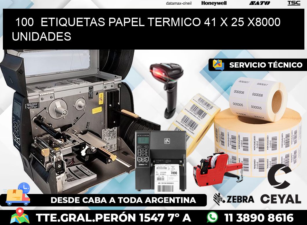 100  ETIQUETAS PAPEL TERMICO 41 x 25 X8000 UNIDADES