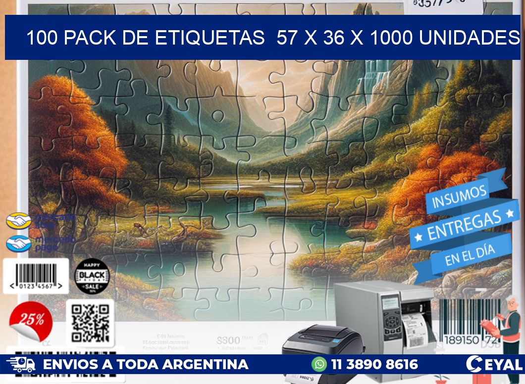 100 PACK DE ETIQUETAS  57 x 36 X 1000 UNIDADES