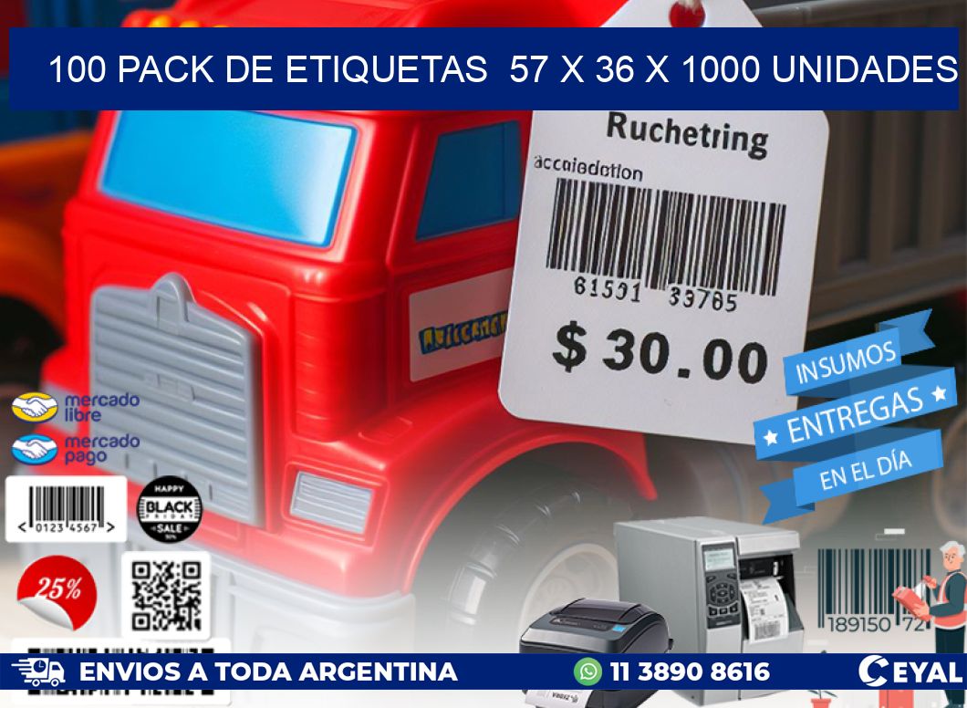 100 PACK DE ETIQUETAS  57 x 36 X 1000 UNIDADES