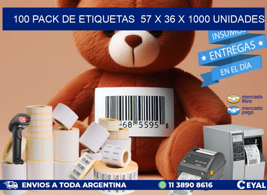 100 PACK DE ETIQUETAS  57 x 36 X 1000 UNIDADES