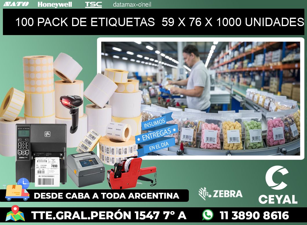 100 PACK DE ETIQUETAS  59 x 76 X 1000 UNIDADES