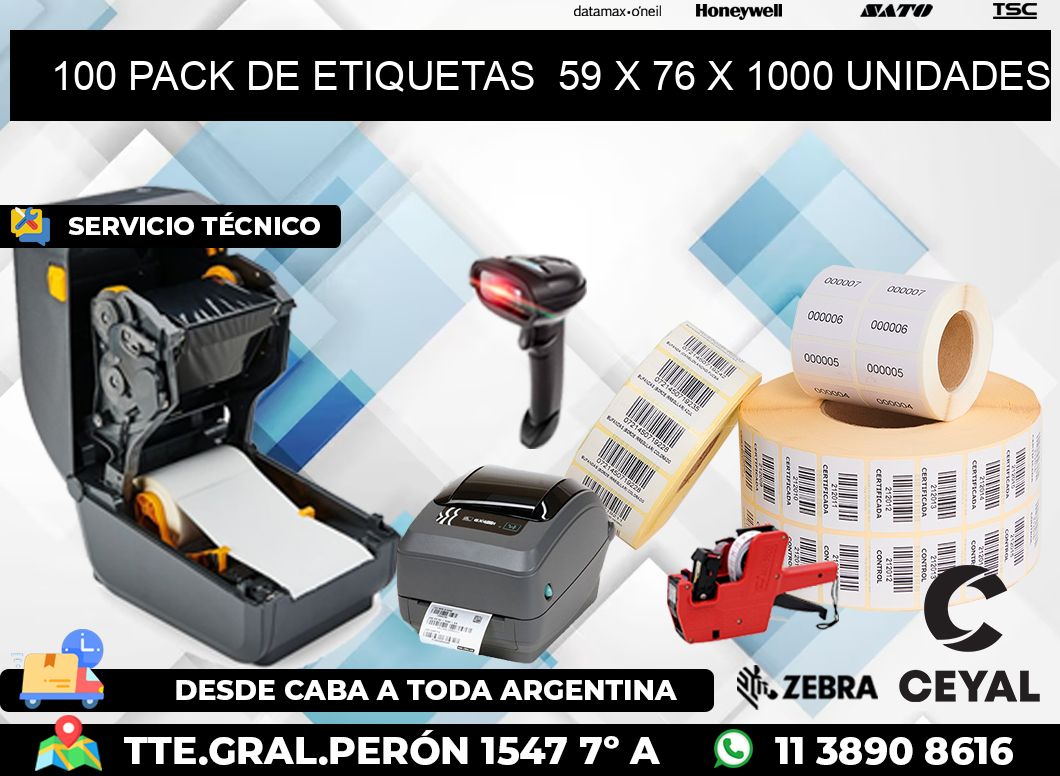 100 PACK DE ETIQUETAS  59 x 76 X 1000 UNIDADES