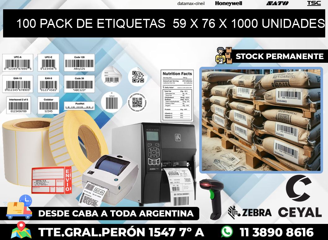 100 PACK DE ETIQUETAS  59 x 76 X 1000 UNIDADES