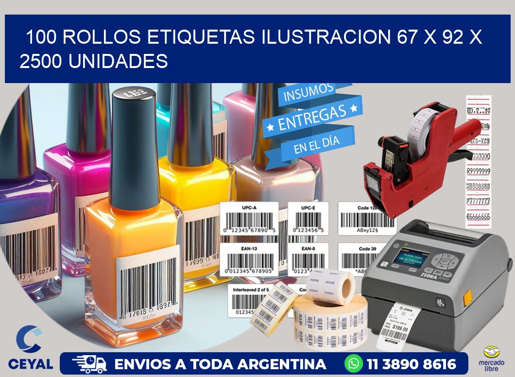 100 ROLLOS ETIQUETAS ILUSTRACION 67 x 92 X 2500 UNIDADES