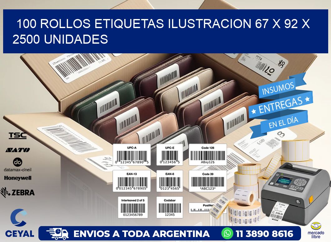 100 ROLLOS ETIQUETAS ILUSTRACION 67 x 92 X 2500 UNIDADES