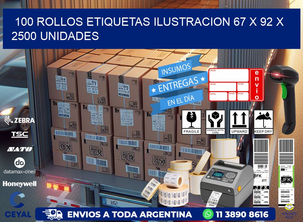 100 ROLLOS ETIQUETAS ILUSTRACION 67 x 92 X 2500 UNIDADES