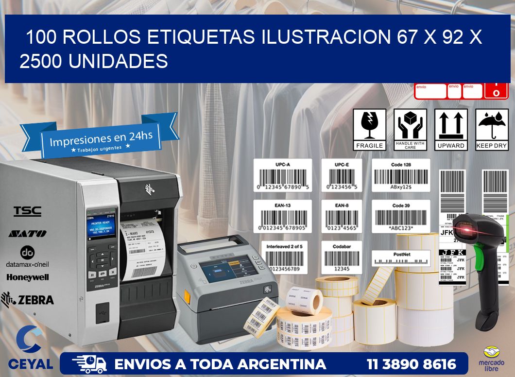 100 ROLLOS ETIQUETAS ILUSTRACION 67 x 92 X 2500 UNIDADES