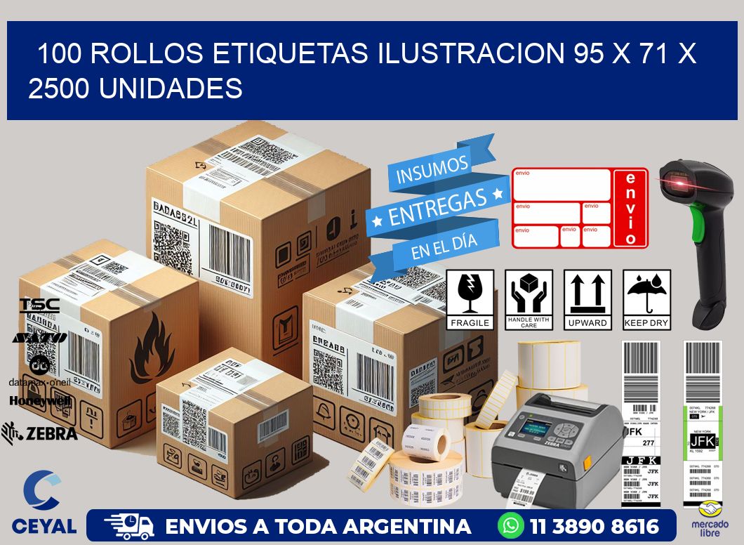 100 ROLLOS ETIQUETAS ILUSTRACION 95 x 71 X 2500 UNIDADES