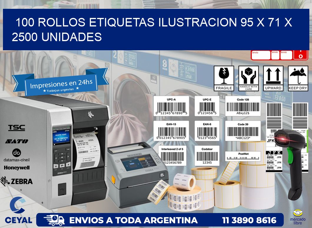 100 ROLLOS ETIQUETAS ILUSTRACION 95 x 71 X 2500 UNIDADES