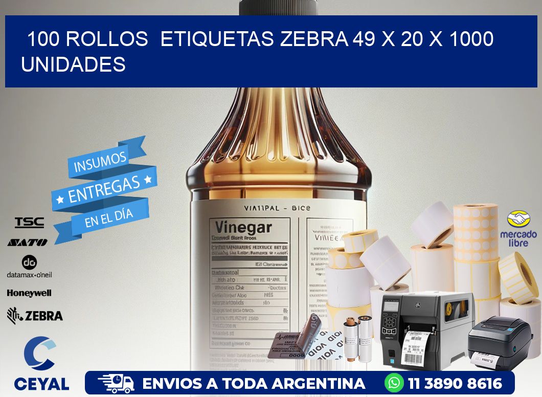 100 ROLLOS  ETIQUETAS ZEBRA 49 x 20 X 1000 UNIDADES