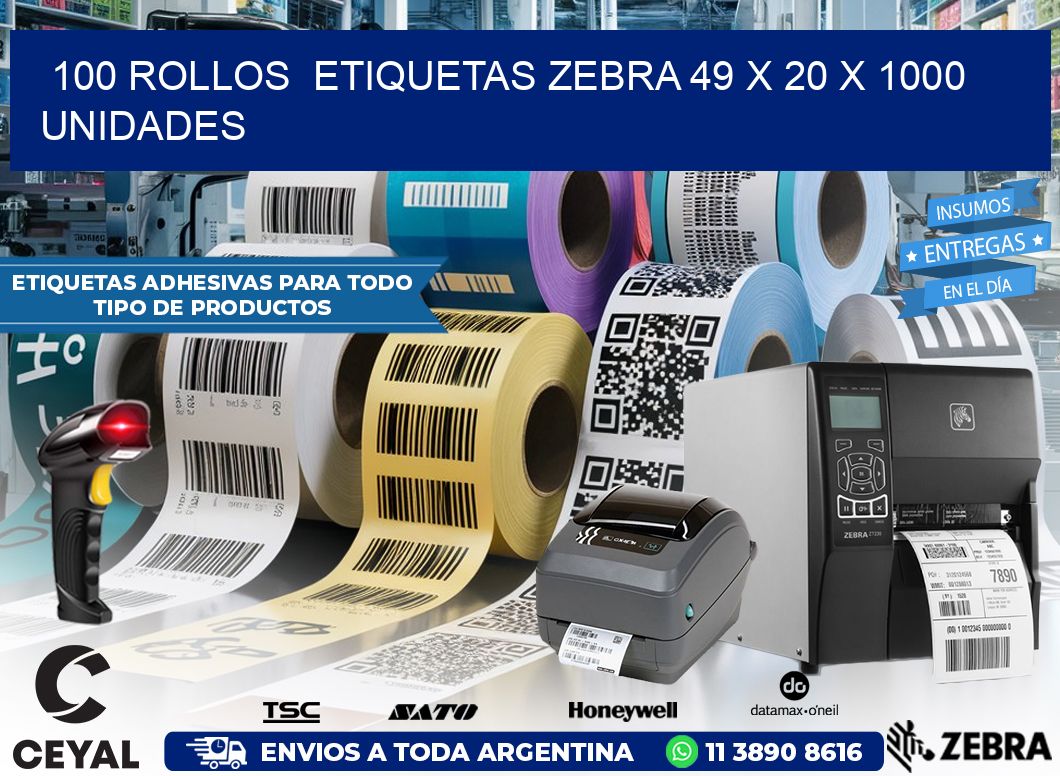 100 ROLLOS  ETIQUETAS ZEBRA 49 x 20 X 1000 UNIDADES