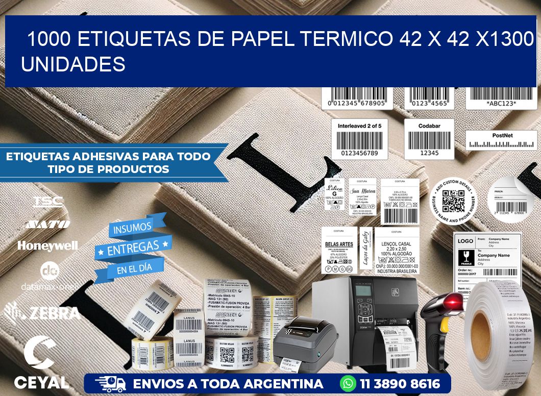 1000 ETIQUETAS DE PAPEL TERMICO 42 x 42 X1300 UNIDADES