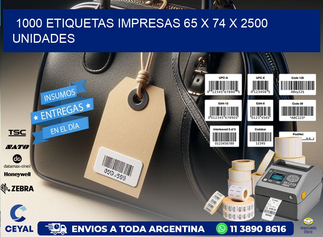 1000 ETIQUETAS IMPRESAS 65 x 74 X 2500 UNIDADES