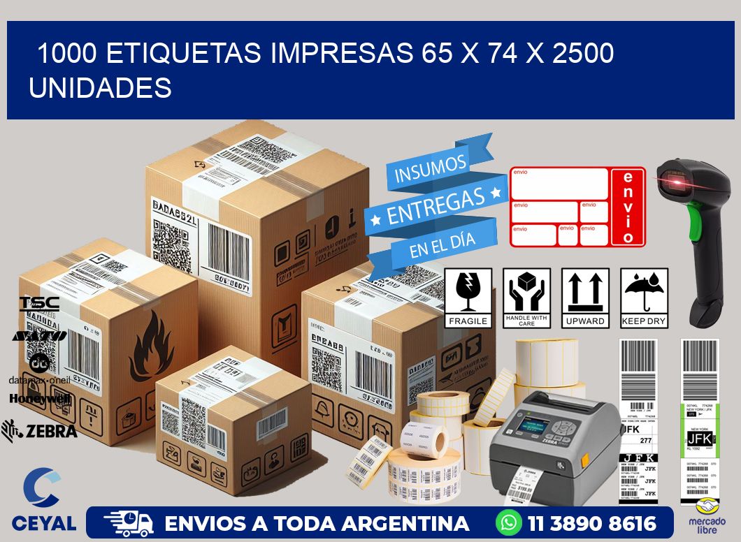 1000 ETIQUETAS IMPRESAS 65 x 74 X 2500 UNIDADES