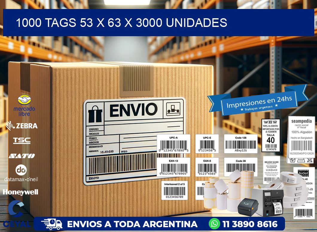 1000 TAGS 53 x 63 X 3000 UNIDADES