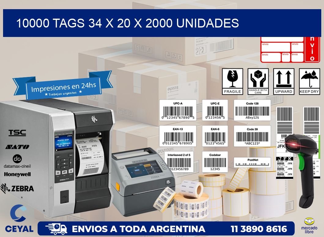 10000 TAGS 34 x 20 X 2000 UNIDADES