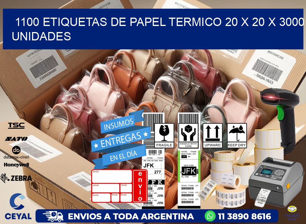 1100 ETIQUETAS DE PAPEL TERMICO 20 x 20 X 3000 UNIDADES