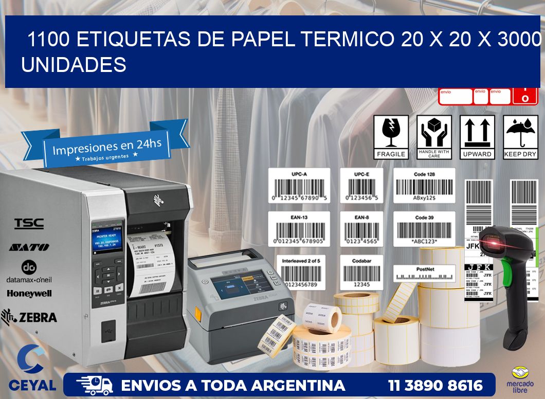 1100 ETIQUETAS DE PAPEL TERMICO 20 x 20 X 3000 UNIDADES