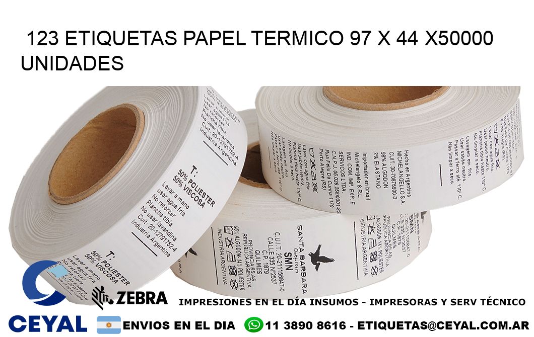 123 ETIQUETAS PAPEL TERMICO 97 x 44 X50000 UNIDADES