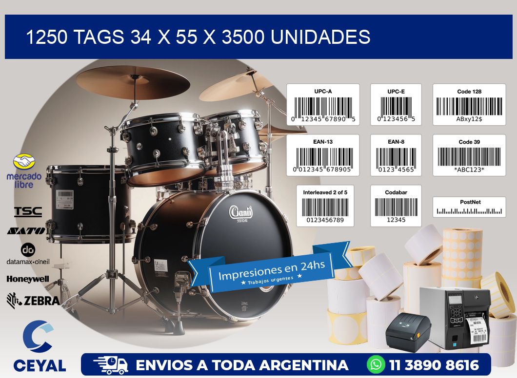 1250 TAGS 34 x 55 X 3500 UNIDADES