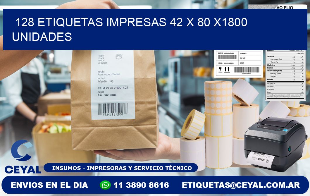 128 ETIQUETAS IMPRESAS 42 x 80 X1800 UNIDADES