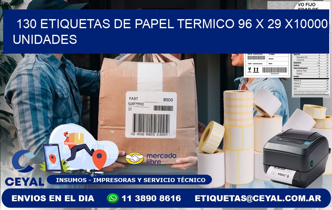 130 ETIQUETAS DE PAPEL TERMICO 96 x 29 X10000 UNIDADES