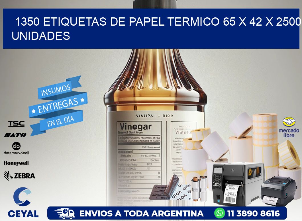 1350 ETIQUETAS DE PAPEL TERMICO 65 x 42 X 2500 UNIDADES