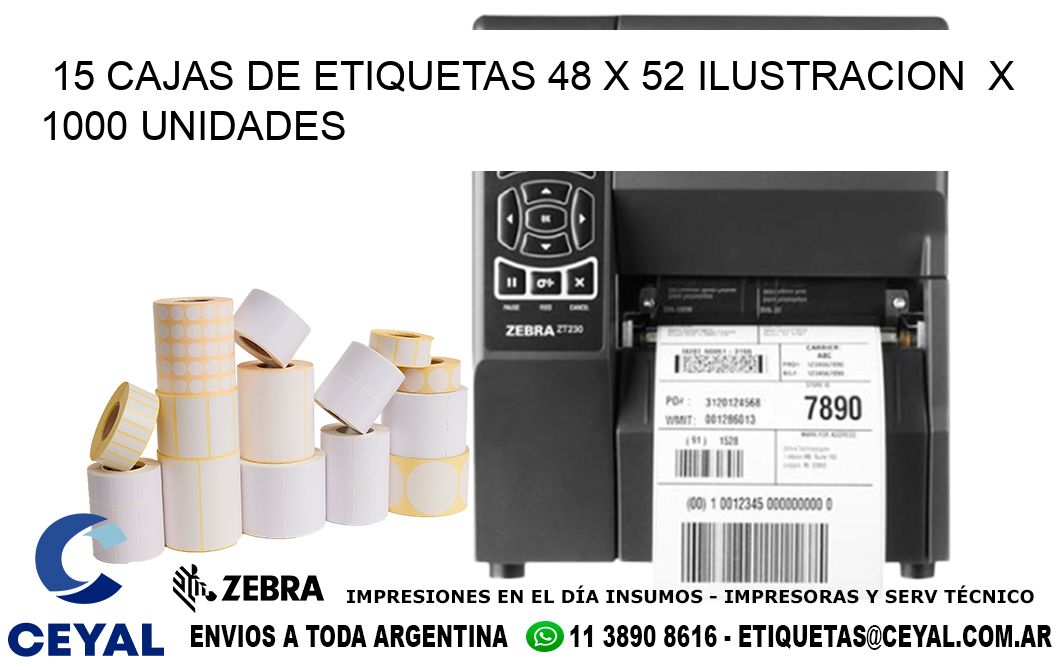 15 CAJAS DE ETIQUETAS 48 x 52 ILUSTRACION  X 1000 UNIDADES