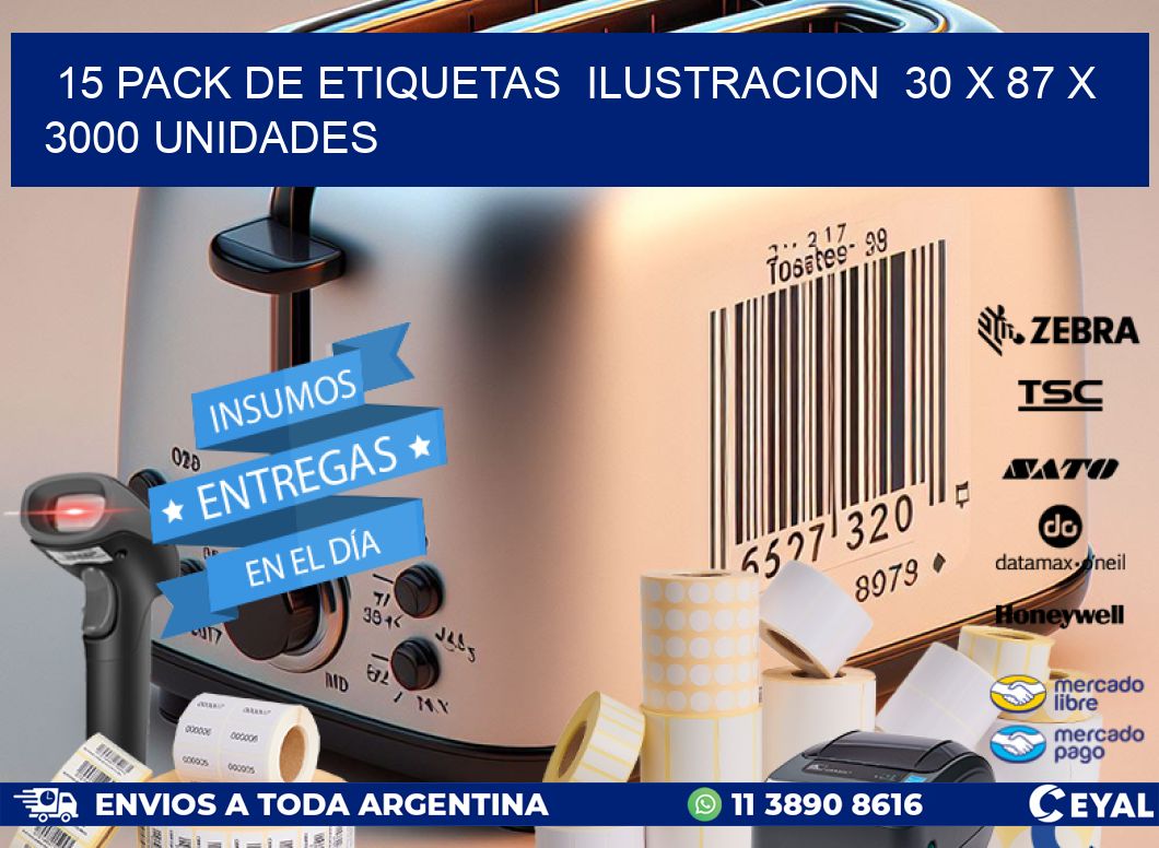 15 PACK DE ETIQUETAS  ILUSTRACION  30 x 87 X 3000 UNIDADES
