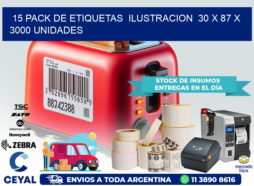 15 PACK DE ETIQUETAS  ILUSTRACION  30 x 87 X 3000 UNIDADES