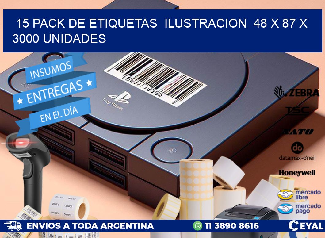 15 PACK DE ETIQUETAS  ILUSTRACION  48 x 87 X 3000 UNIDADES