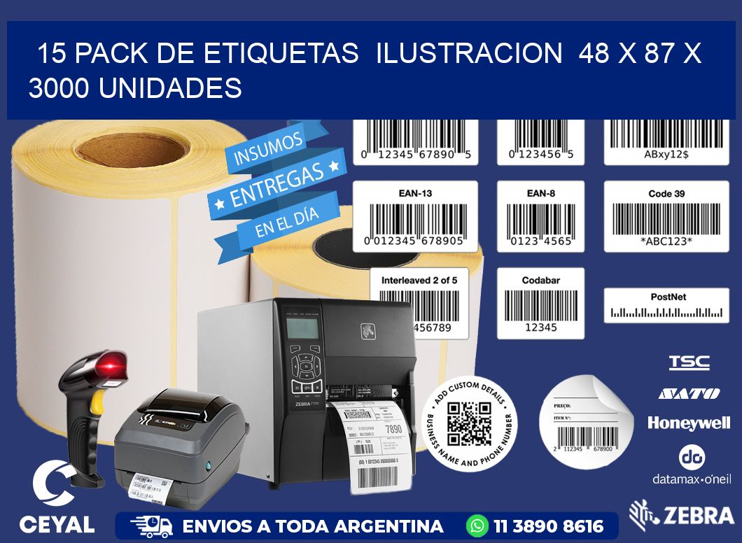 15 PACK DE ETIQUETAS  ILUSTRACION  48 x 87 X 3000 UNIDADES