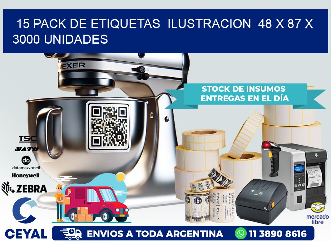 15 PACK DE ETIQUETAS  ILUSTRACION  48 x 87 X 3000 UNIDADES