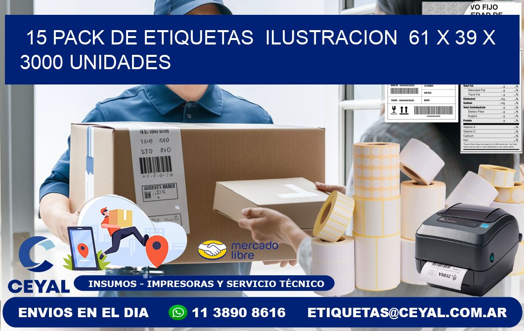 15 PACK DE ETIQUETAS  ILUSTRACION  61 x 39 X 3000 UNIDADES