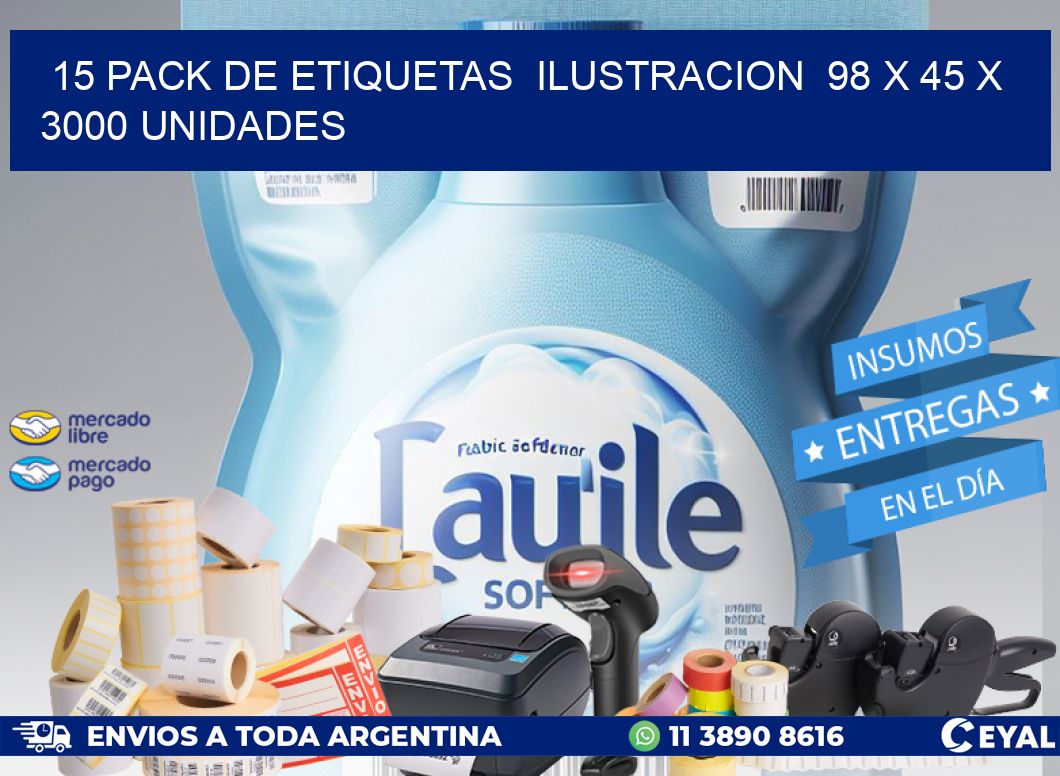 15 PACK DE ETIQUETAS  ILUSTRACION  98 x 45 X 3000 UNIDADES