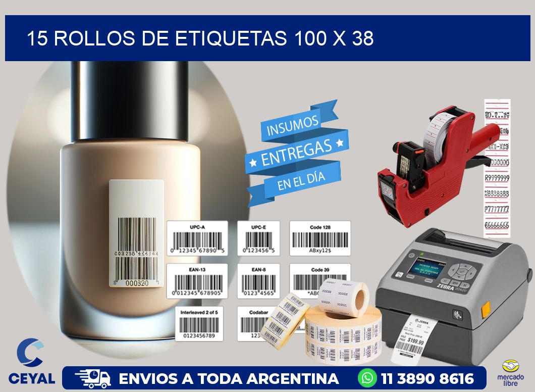 15 ROLLOS DE ETIQUETAS 100 x 38