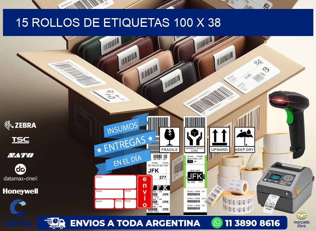 15 ROLLOS DE ETIQUETAS 100 x 38