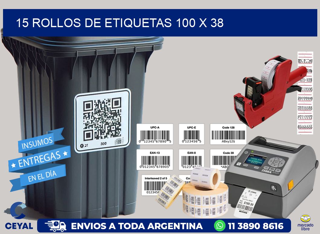 15 ROLLOS DE ETIQUETAS 100 x 38
