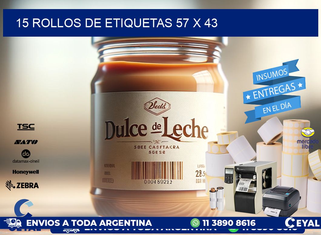 15 ROLLOS DE ETIQUETAS 57 x 43