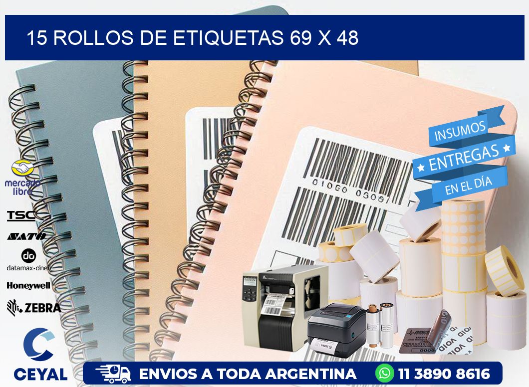 15 ROLLOS DE ETIQUETAS 69 x 48