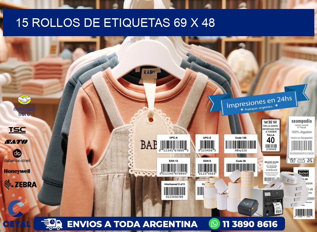 15 ROLLOS DE ETIQUETAS 69 x 48