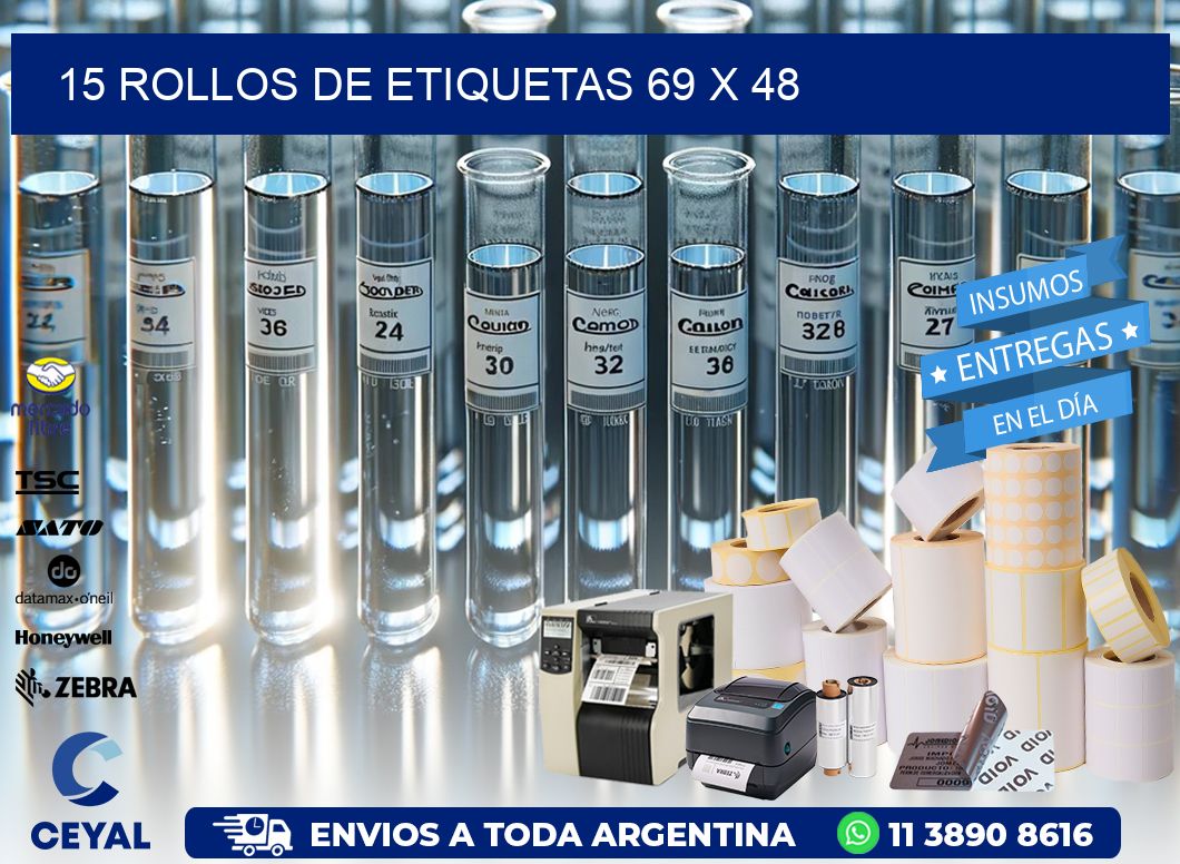15 ROLLOS DE ETIQUETAS 69 x 48